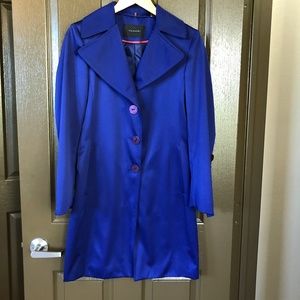 TAHARI Electric Royal Blue Violet 'Lola' Trench Coat Large Lapels EUC